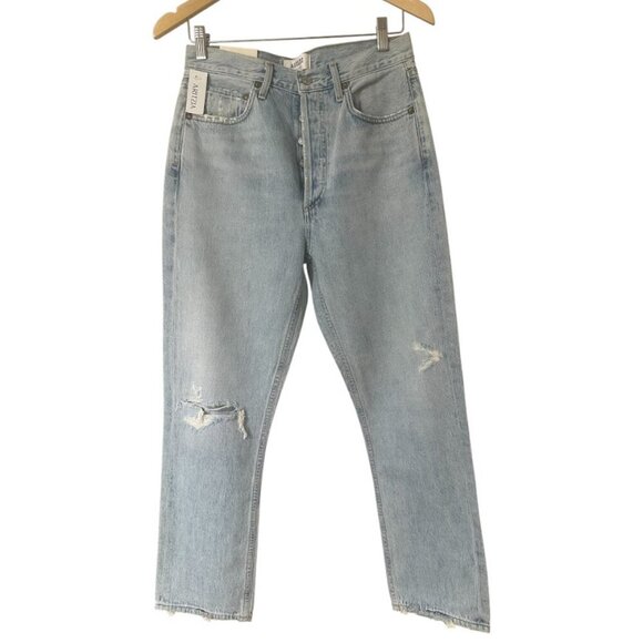 New Agolde Riley High Rise Straight Leg Crop Jeans Size 27 In Shatter Wash Blue - Picture 6 of 16